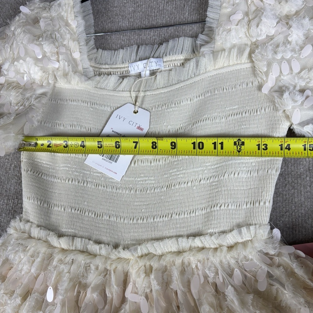 Ivy City Co Cloud Nine Sparkle Dress Ivory Sequin Smocked Maxi Women's S NWT - Picture 8 of 16